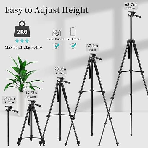 JOILCAN Phone Tripod for iPhone 63inch/161cm, Aluminum Extendable Mobile Phone Tripod Stand with Wireless Remote Shutter, Lightweight Selfie Stick Tripod for Smartphone/Small Camera，for Android/iOS - 63" - Black thumbnail 2