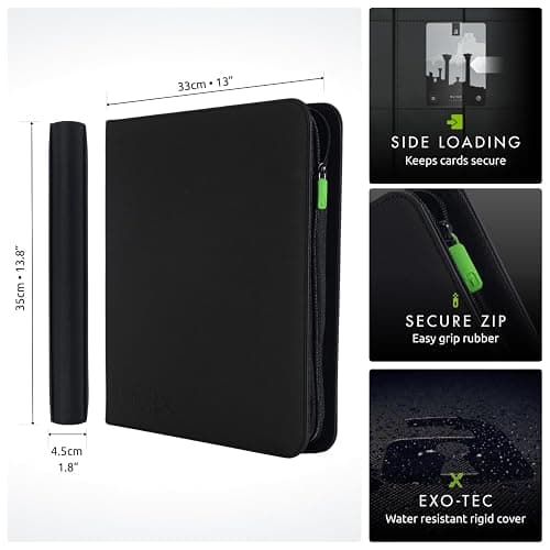 Vault X 12 Pocket Trading Card Zip Binder, 480 cards, Premium Exo-Tec Album Material, 20 Side-Loading Pages, Folder for Collectible Card Games, Sports, TCG (Black) thumbnail 2
