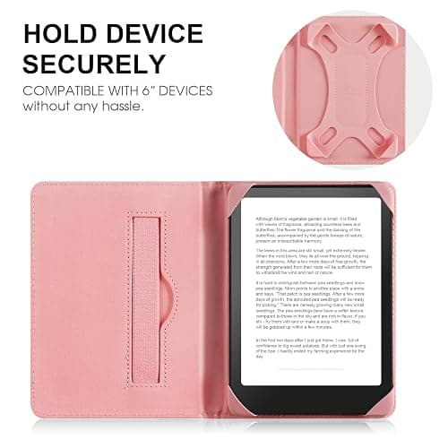 HoYiXi Universal Case for 6 inch Kindle eReader Compatible with Paperwhite(2025/2018)/PocketBook and Tolino/Kobo Clara HD,6" eReader Protective Case Cover Elastic rope,Pink thumbnail 4