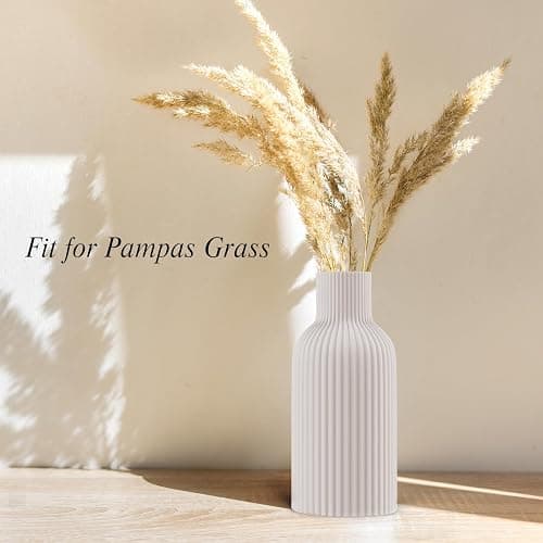 White Ceramic Flower Vase, Minimalist Modern Home Decor, Matte Finish Pampas Grass Vase for Table, Fireplace, Shelf, Mantel, Entryway and Centerpieces thumbnail 5