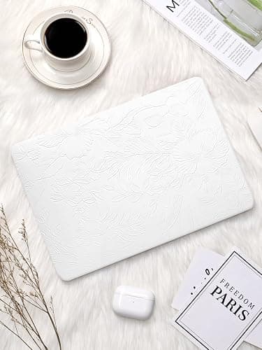 Seorsok Compatible with MacBook Pro 13 inch Case M2 2023,2022,2021-2016 A2338 M1 A2251 A2289 A2159 A1989 A1708 A1706,White Blooming Floral Leather Plastic Hard Shell Case&Keyboard Cover,No Logo Cutout thumbnail 4