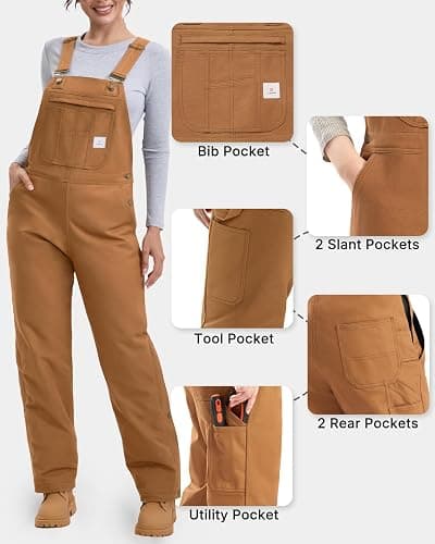 HISEA Insulated Bib Overalls for Women, Women's Essential Winter Water Resistant Overall, Ladies Snow Washed Overall for Work thumbnail 5