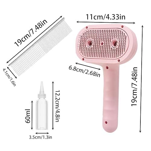 Cat Steam Brush with Release Button, 3-in-1 Steam Grooming Brush for Shedding, Hair Removal tool for Dogs & Cats, Self Cleaning Spray Comb with Mist for Long Haired Pets thumbnail 6