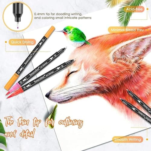 Soucolor Art Brush Markers Pens for Adult Coloring Books, 36 Colors Numbered Dual Tip (Brush and Fine Point) Marker Pen for Kids Note taking Planner Hand Lettering Calligraphy Drawing Journaling thumbnail 4