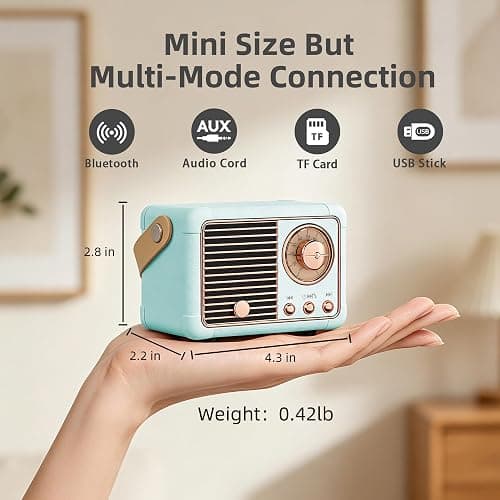 Baolira Retro Bluetooth Speaker, Vintage Decor, Gifts for Teen Girls Women | Small Portable Speaker, Wireless Speaker, HD Stereo Sound, Retro Decor for Home Bedroom Kitchen, Gifts for Teen Girls Women thumbnail 2