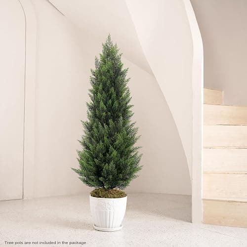 Artificial Topiary Cedar Trees 4FT Tall 2 Set, Outdoor Indoor Faux Pine Shrubs Plants, Realistic Fake Plants Front Porch Decor, Artificial Bushes Cypress for Home Front Door Offices thumbnail 8