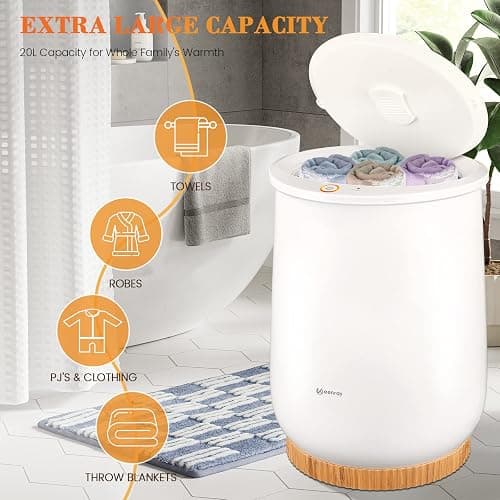 Keenray Bucket Style Towel Warmers, Luxury Bucket Towel Warmer, Large Towel Warmer for Bathroom, Auto Shut Off, Fits Up to Two 40"X70" Oversized Towels, Bathrobes, Blankets, PJ's and More, White, CL1 thumbnail 7