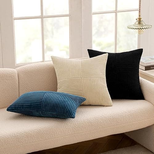 MIULEE Black Decorative Throw Pillow Covers 18x18 Inch for Couch Bed Sofa Pack of 2 Boho Farmhouse Throw Pillows Soft Cross Corduroy Patchwork Textured Cushion Cases thumbnail 6