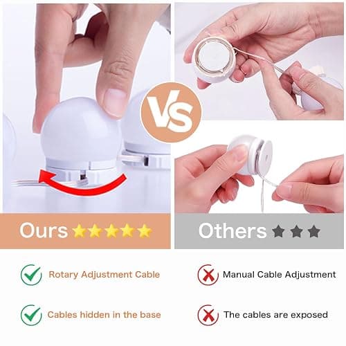 Akynite Hollywood Mirror Lights Stick on 10 Bulbs, USB Cable Adjustable, 3 Colour Changing and 10 Brightness, LED Vanity Mirror Lamp Dimmable, Makeup Lights for Dressing Table (No Adapter) thumbnail 3