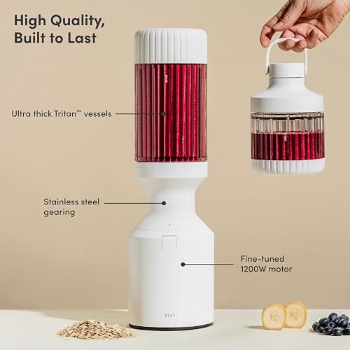 Beast Mega 1200 Plus | Premium Countertop Blender | Smoothies, Shakes, Sauces, Dips, Soups | Blends Ice and Frozen Fruit | XL Vessel | With Extra Vessels, Straw System | 1200W | (Cloud White, 120V) thumbnail 3