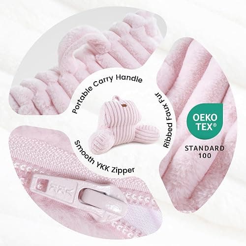Home Faux Fur Reading Pillow with Pocket for Sitting in Bed, Kids Backrest Bed Pillow with Washable Cover for Lounging, Study & Relaxing, Light Pink 17 inches thumbnail 4