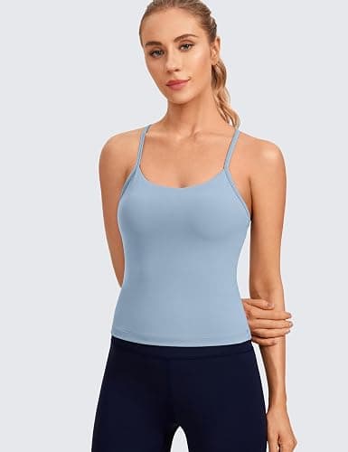 CRZ YOGA Butterluxe Racerback Tank Tops for Women - Scoop Neck Spaghetti Strap Padded Workout Camisole with Built in Bra thumbnail 2