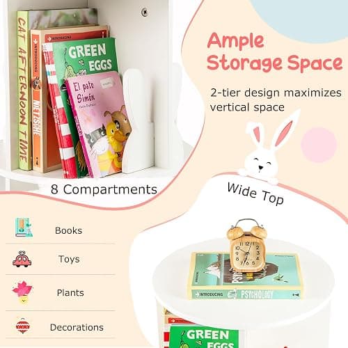 HONEY JOY Kids Rotating Bookshelf, Wooden Spinning Small Corner Organizer w/Baffles, 360°Display Standing Toddler Bookshelf, Narrow Storage Rack, Montessori Book Shelf for Nursery, Playroom (White) thumbnail 5