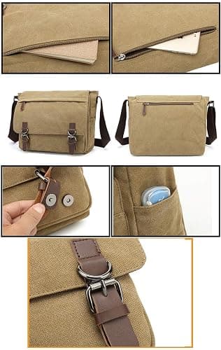 Sechunk Canvas Vintage Messenger Bag Shoulder bag Leather Large Travel Crossbody bags for men women 15inch Laptop thumbnail 5