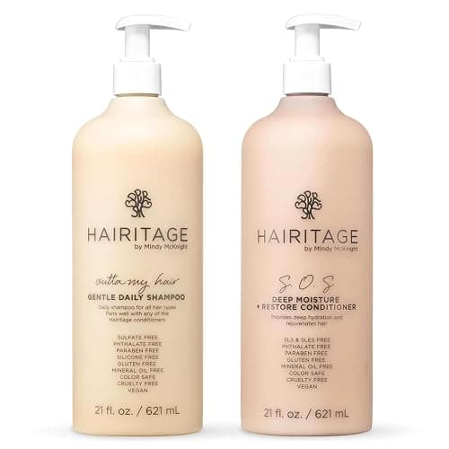 Hairitage Gentle Daily Moisture Shampoo and Conditioner Set - Split End + Bond Strengthening for Dry, Damaged Hair with Jojoba Oil - Anti-Frizz and Color Safe - Cherry + Amber Scent (21oz. 2-pack) - Image 1