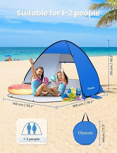 Glymnis Pop Up Beach Tent Beach Shade Tent for 1-4 Persons Sun Shelter UPF 50+ Enclose Zipper Door Portable Easy Up Beach Tent thumbnail 2