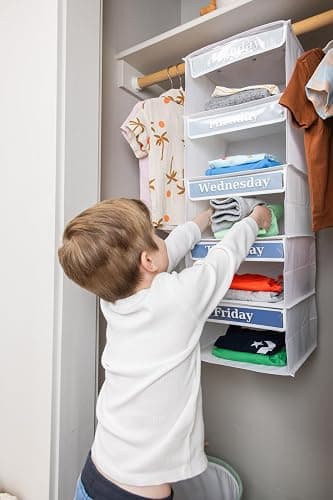 Weekly Clothes Organizer for Kids, Hanging Closet Days of the Week Shelves thumbnail 5