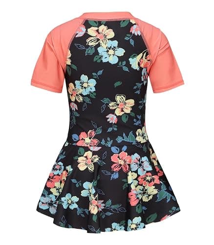 Aisyee Swimming Costume Girls Swimsuit Kids One Piece Short Sleeve Skirt Swimwear Girls Swim Dress Age 5-16 Years thumbnail 2