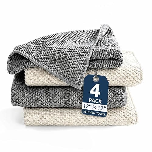 ningzhi 4pcs Dish Cloths Kitchen Cloths Microfibre Cleaning Towels–All-Purpose Home Cleaning Cloths, Ultra-Absorbent, Quick-Drying, Soft & Reusable(30x30cm) - Image 1