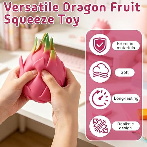 Dexspoeny Dragon Fruit Squishy, Realistic Squishys Dragon Fruit Slow Rising Fidget Toy Stress Ball, Soft Squeeze Squishy Stress Relieve Toy, Flexible Squeezable Decompression Gift for Adults thumbnail 5