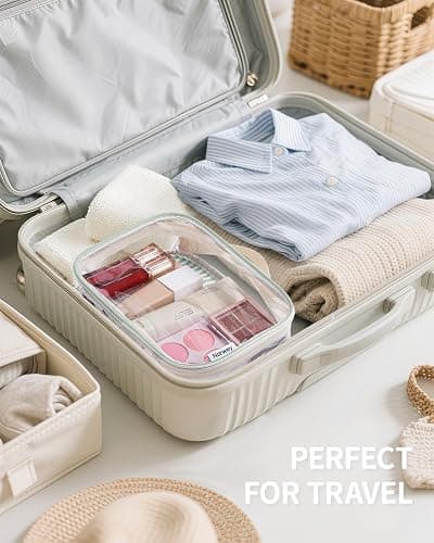 Narwey TSA Approved Clear Toiletry Bag for Travel, Waterproof PVC Clear Makeup Bags, Portable Compact Cosmetic Bag Make Up Organizer, Airport Airline Quart Size Compliant Bag (Mint Green Stripe) thumbnail 2