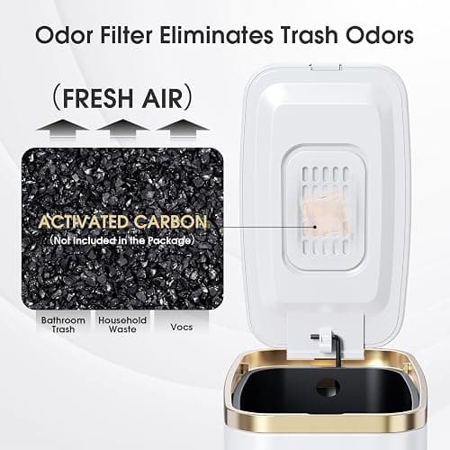 CEROELDA Small Bathroom Trash Can with Lid Soft Close-5L/1.3 Gal Slim Garbage Can-Metal Step Wastebasket-Rectangle Narrow Waste Bin for Office, Bedroom, Toilet, Live Room-White - A-White - 1.3 Gallon thumbnail 4