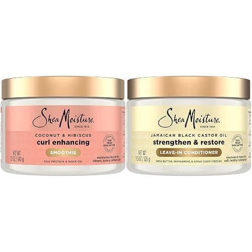 SheaMoisture Leave-In Conditioner Bundle, Coconut & Hibiscus Curl Enhancing Smoothie for Curly Hair, Frizz Control + Jamaican Black Castor Oil Strengthen & Restore for Hair Repair - Image 1