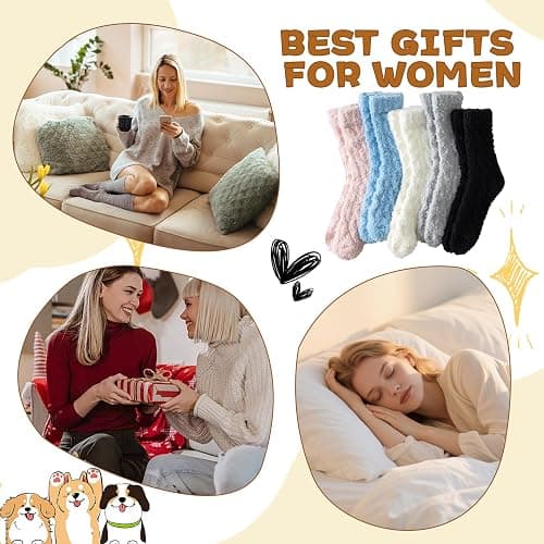 Premillow Fuzzy Socks for Women, Womens Winter Fluffy Socks 5 Pairs Ultra Soft Warm Fabric Sleeping Slipper Sock for Women thumbnail 7