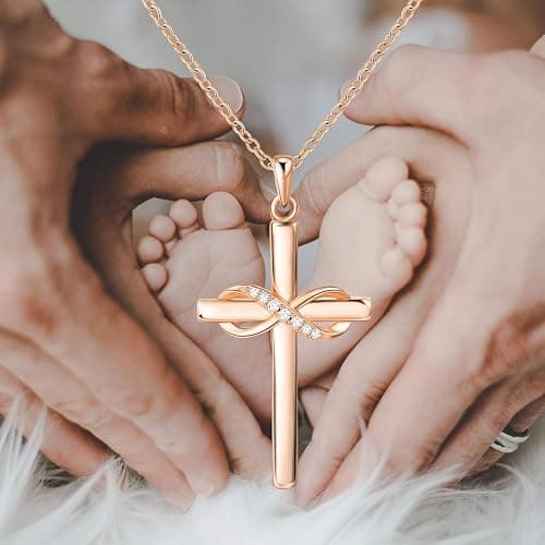 AmorAime 925 Sterling Silver Cross Necklace for Women Infinity Necklace 14K Rose Gold Plated Necklaces thumbnail 5