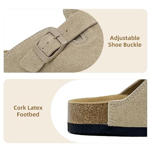 xinlanlin Kids Suede Clogs Boys Girls Sandals Cork Footbed Toddler Slip-on Slippers Indoor Outdoor Cute Sandals Classic Adjustable Buckle thumbnail 2