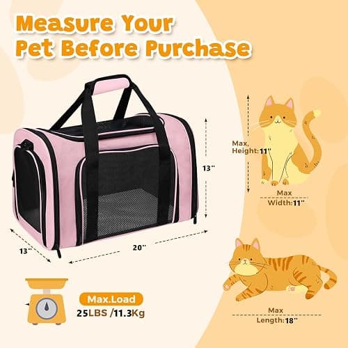 FOORLON Soft Sided Pet Carrier - TSA Approved Collapsible Waterproof Travel Carrier for Small/Medium Cats Dogs Puppies (Up to 15lbs) - Pink thumbnail 2