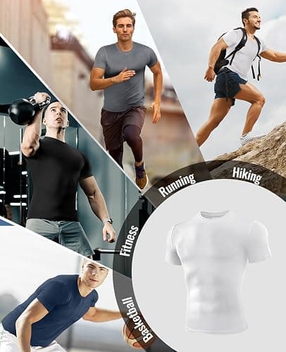 Niksa Men's Compression Shirts 1/2/4 Pack, Workout Gym Shirt Short Sleeve, Moisture Wicking Active Fit Base Layer T-Shirt thumbnail 6