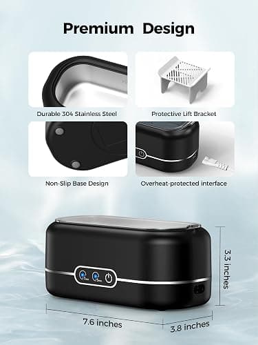 Miorcols Ultrasonic Jewelry Cleaner, 48KHz Ultrasonic Cleaner Machine for Jewelry, Glasses, Rings, Retainers, Watch Strap, Dentures, 304 Stainless Steel 12oz Cleaning Pod - Black thumbnail 8