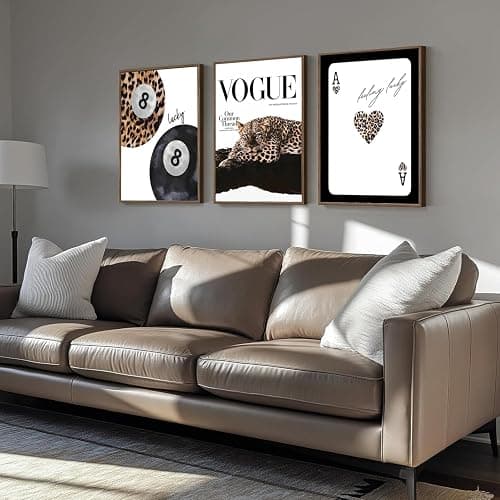 Trendy Leopard Wall Art Set of 3 Cheetah Wall Decor Preppy Style Aesthetic Black And White Lucky 8 Ball Poker Posters Canvas Prints Pictures Funky Artwork for Bedroom Living Room Unframed 12x16 inch thumbnail 5