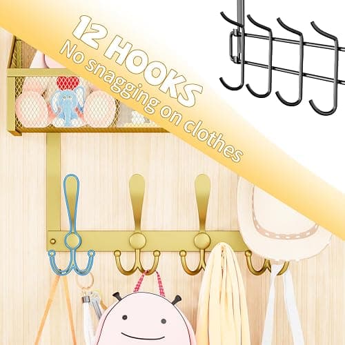Kaiferty Over The Door Hooks Organizer, Coat Rack Over The Door Storage Hanger Towel Rack, Back of Storage Organizer for Bathroom,Bedroom,Kitchen,Office(Gold 2-Tier) thumbnail 4