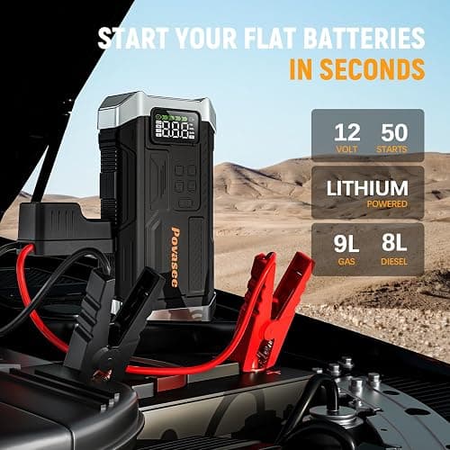 [2025NEW Model] 5000A Jump Starter with Air Compressor,Battery Jumper Starter Portable with 150PSI Tire Inflator 12V Jump Box with LCD Display,Flashlight,Storage Case (Up 9L Gas/8L Diesel Engine thumbnail 4