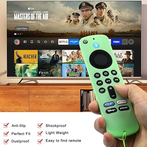 Pinowu Remote Cover Case (2pcs) Compatible with Fire TV Stick 4K HD 2nd (2024 Released) / Pioneer　Newest Alexa Voice Remote, Anti Slip Silicone Sleeve with Wrist Strap (Green, Turquoise, Glow) thumbnail 4