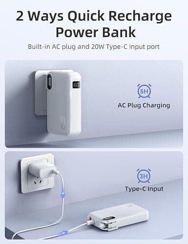 RORRY Portable Charger Built in Cables, AC Wall Plug In Portable Charger Power Bank 10000mAh Travel Battery Pack 22.5W Fast Charging for iPhone 17/16/15 Samsung Galaxy S24/S23/S22 Pixel LG iPad, Green thumbnail 8