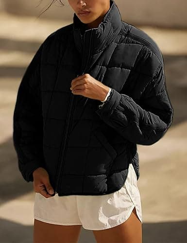 Bianstore Women's Oversized Splice Quilted Lightweight Puffer Jacket Casual Padded Coat thumbnail 7