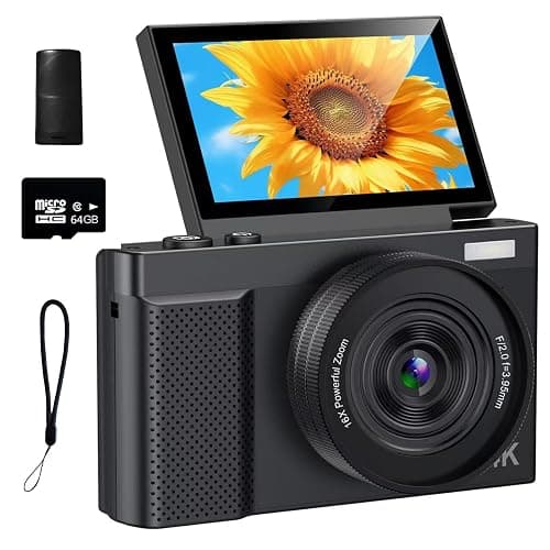 4K Digital Camera,64MP Camera for Photography with 3" 180° Flip Screen,16X Vlogging Camera for YouTube with 64GB Micro SD Card for Beginner, Teens - Image 1