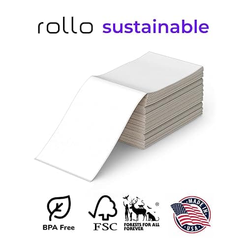 Rollo 4x6 Direct Thermal Shipping Labels - 500 Fanfold Pack | Commercial Grade 4x6 Thermal Paper Labels for Shipping Packages, Perforated with Strong Adhesive thumbnail 4