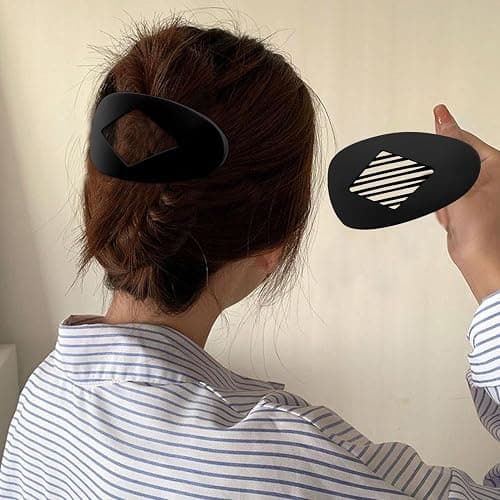 Atoden Large Flat Round Hair Clips Oval Claw Clips for Thick Medium Thin Hair 6Pcs Non Slip Strong Hold Barrettes Duckbill Accessories for Women Girls Matte Black Color thumbnail 3
