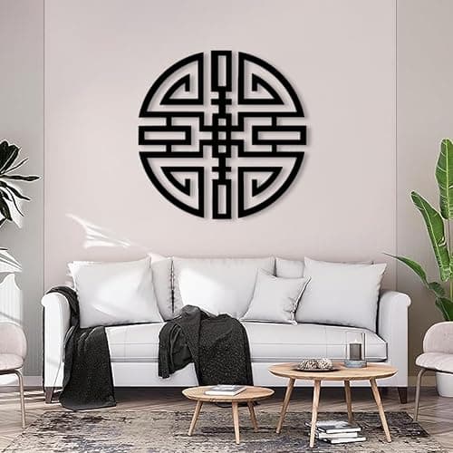 Wealth Attraction Metal Wall Art, Feng Shui Metal Wall Decor, Geometrical Metal Wall Decor, Wealth Attraction Wall Hanging, Chinese Wall Art Decor, Housewarming Gift, Wall Decor for Bedroom (Gold, 28 x 28 in / 70 x 70 cm) thumbnail 7