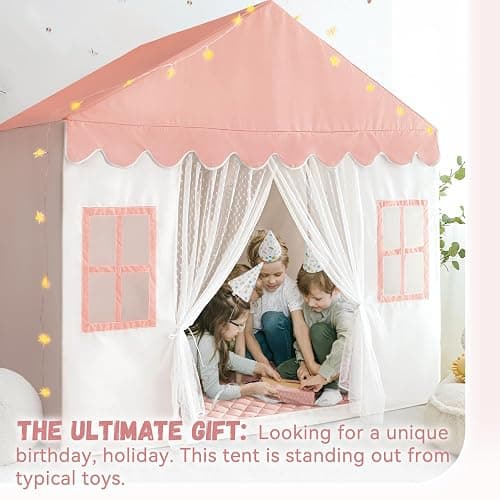 Kids Play Tent with Mat, Princess Castle Playhouse Play Tent for Kids Indoor, Girls Play Tent Play House for Birthday Toy House Gift (Pink) thumbnail 7