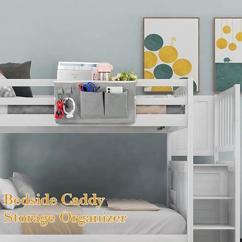 Ozzptuu Bedside Storage Caddy/Bedside Hanging Storage Bag for Headboards Bunk Beds Dorm Rooms Book Phone Magazine Holder (Grey) thumbnail 4