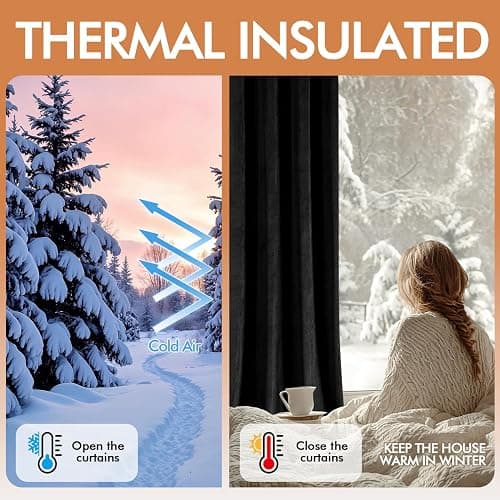 ANRODUO Black Velvet Curtains 45 Inches Long Blackout Thermal Insulated Soundproof Curtain Privacy Room Darkening Curtains Grommet Window Drapes for Bedroom Living Room 42 x 45 Inch Set of 2 thumbnail 6