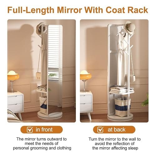 AnywaysWood 70"x19"Full Length Mirror with Stand,Coat Rack with Mirror,Solid Wood Floor Mirror,Swivel Mirrorfor Bedroom, Living Room, Cloakroom thumbnail 8