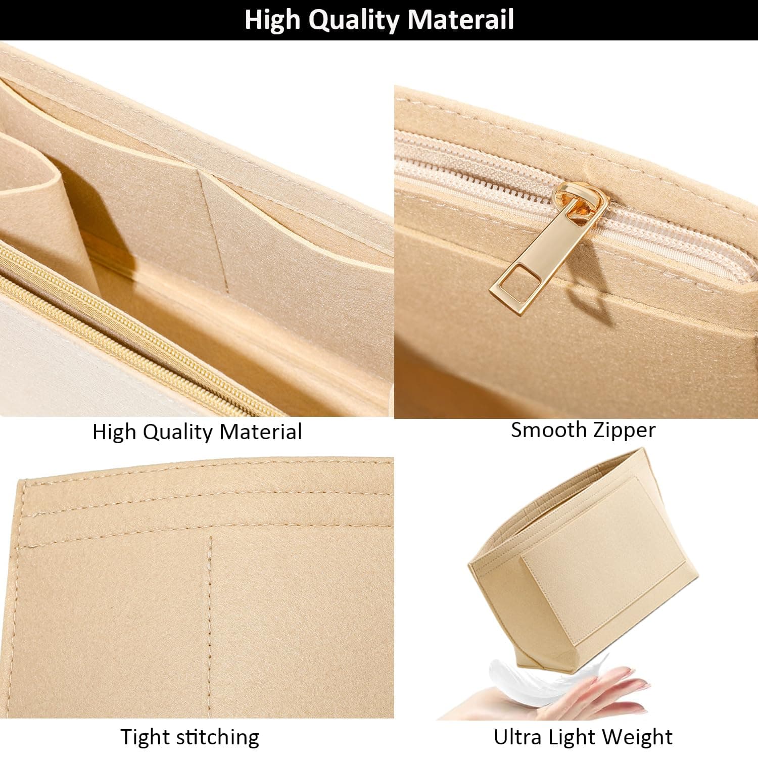 Longchmp Bag Organiser, Purse Bag Insert Organiser for Longchmp le pliage Large Tote Handbags, Premium Felt Organizer for Long Chap Tote Handbag Women with 8 Compartments (Beige, L) thumbnail 5