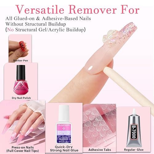 Glamonade Press on Nail Glue Remover: False Nail Tips & Fake Nails Quick Easy Removal Adhesive Debonder Beginner Friendly - 30ml Non-Acetone Dissolver thumbnail 5