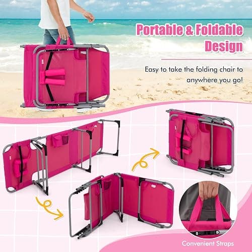 Goplus Tanning Chair, Folding Adjustable Patio Lounge Chair with Face Hole, Removable Pillow, 330LBS, Carry Strap, Outdoor Sunbathing Chair, Lightweight Portable Beach Lounge Chair, No Assembly thumbnail 7
